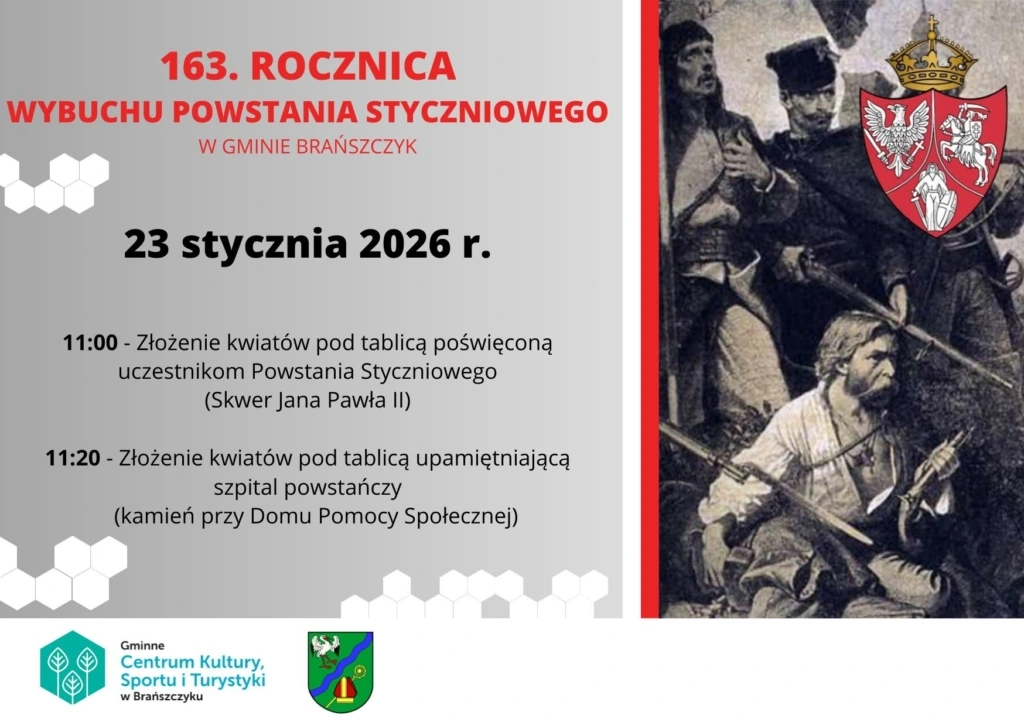 Plakat: 163. rocznica Powstania Styczniowego — zaproszenie na obchody