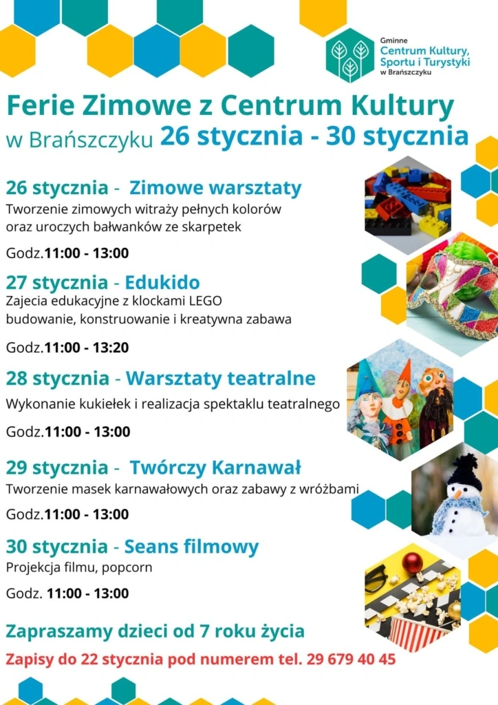Plakat: Ferie zimowe 2026 w Brańszczyku — program i zapisy