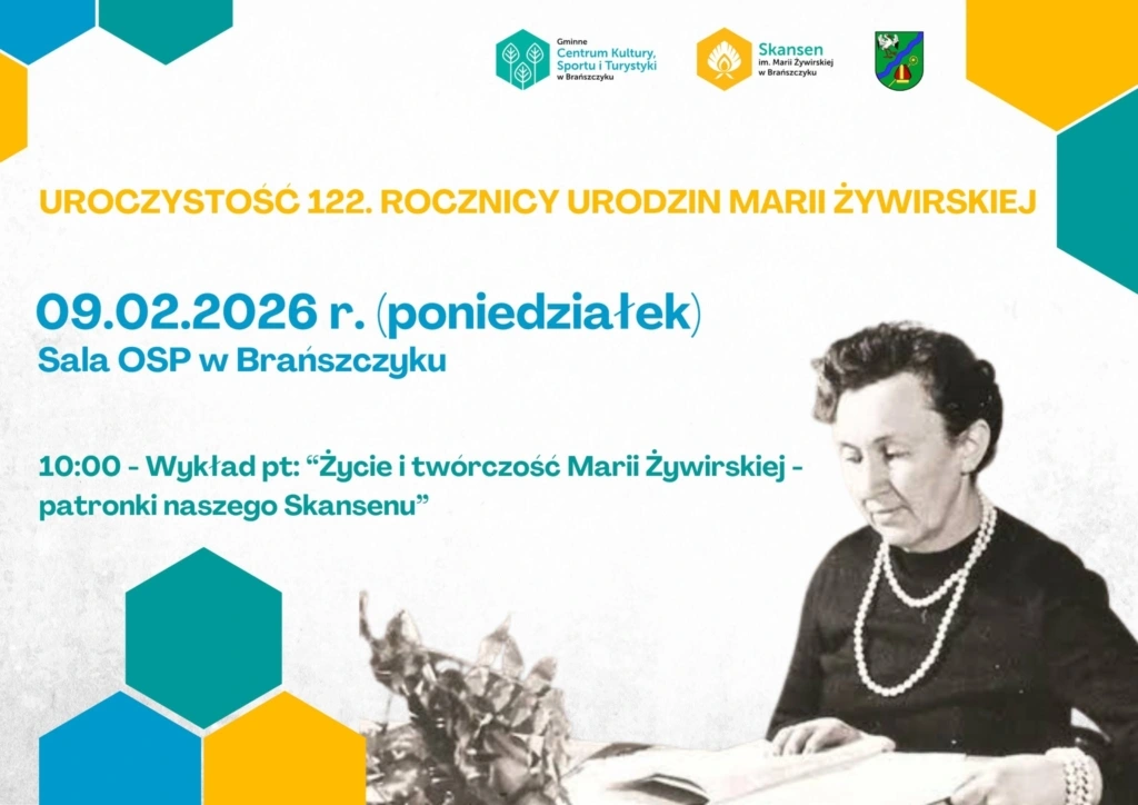 Plakat: 122. rocznica urodzin Marii Żywirskiej — zaproszenie