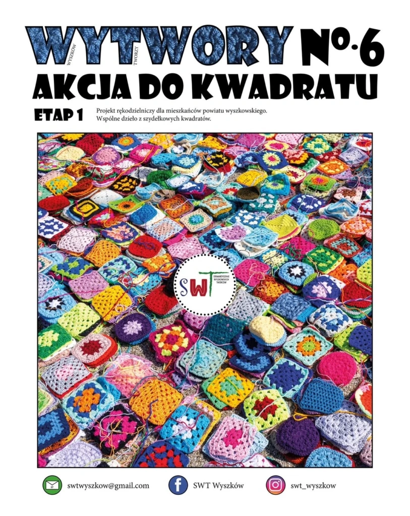 Plakat: Akcja do kwadratu 2026 — wspólne szydełkowanie w powiecie wyszkowskim