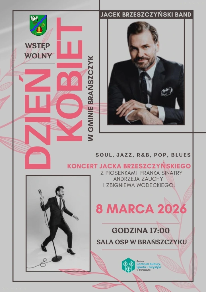 Plakat: Koncert Jacka Brzeszczyńskiego na Dzień Kobiet — przypomnienie