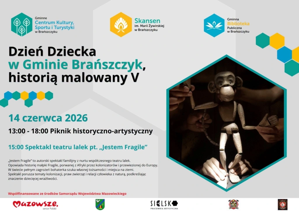 Plakat: Dzień Dziecka w skansenie — zaproszenie na 14 czerwca