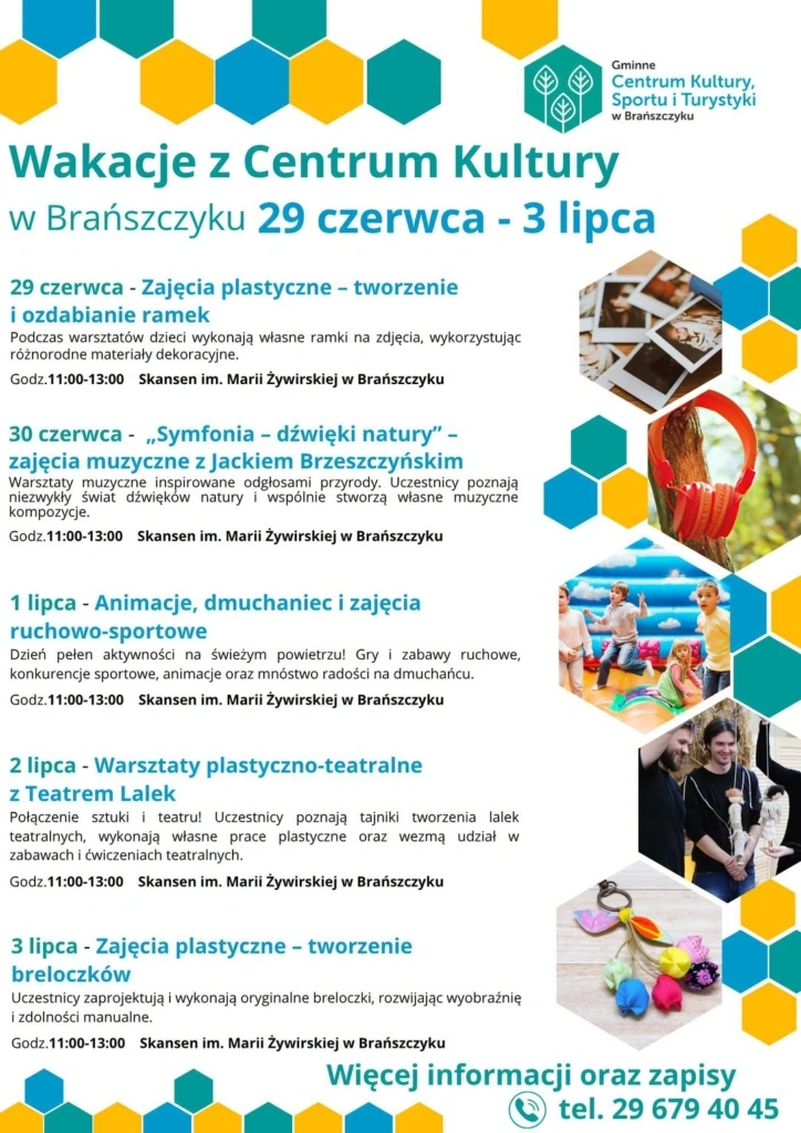 Plakat: Wakacje 2026 z Centrum Kultury w Brańszczyku — zapisy