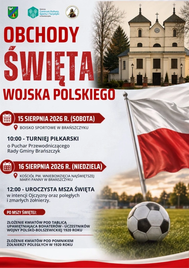 Plakat: Święto Wojska Polskiego 2026 — program obchodów w Brańszczyku